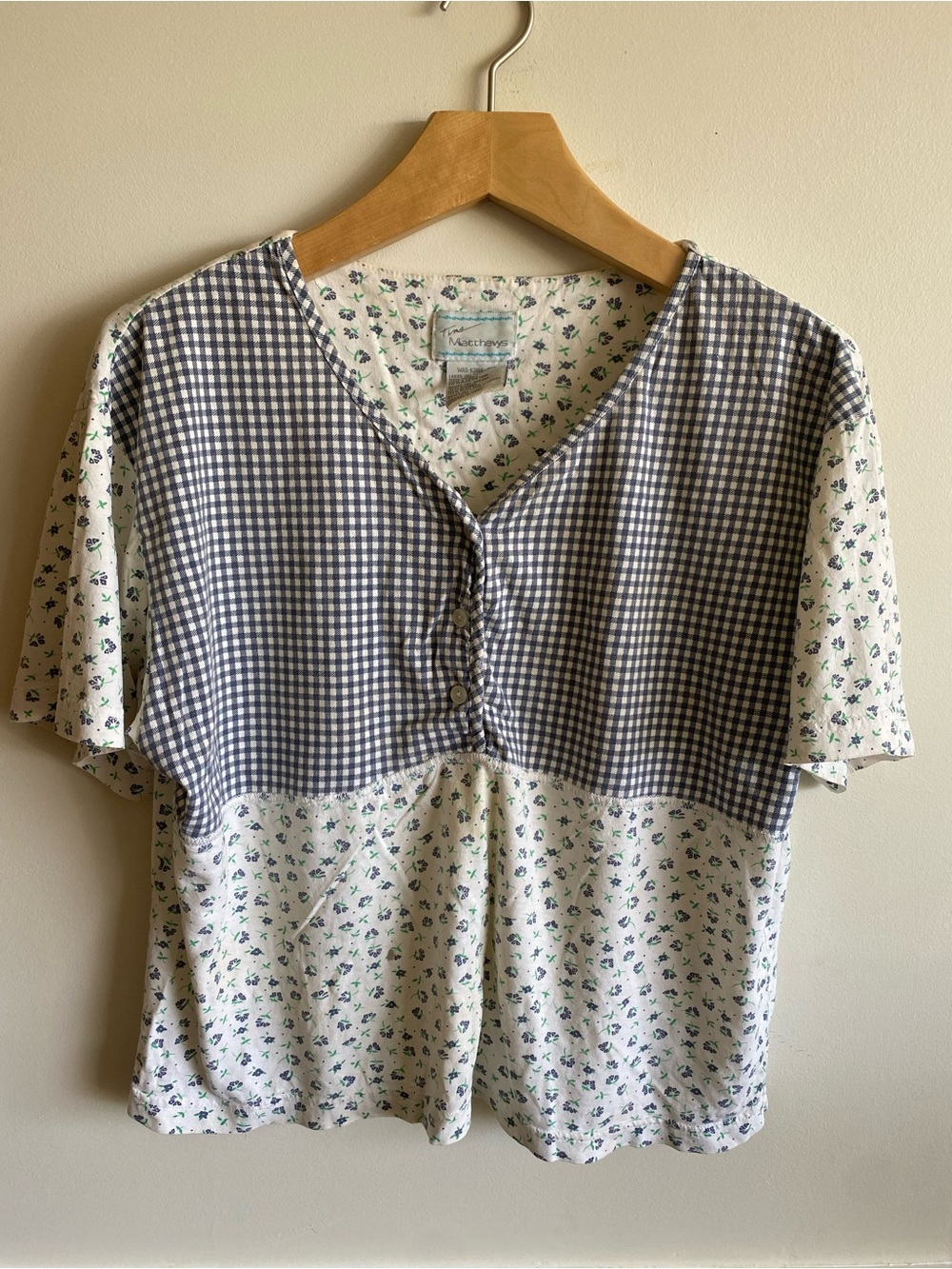 90s VINTAGE CALICO FLORAL PLAID
PEASANT TOP BLOUSE